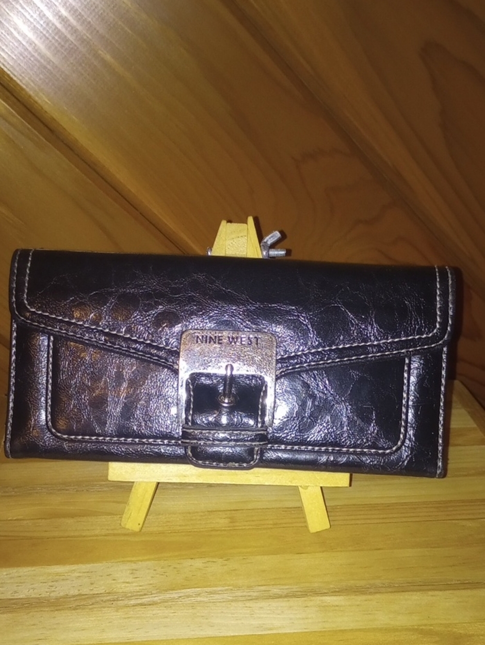 Nine West Dark Black Buckle Clutch Wallet